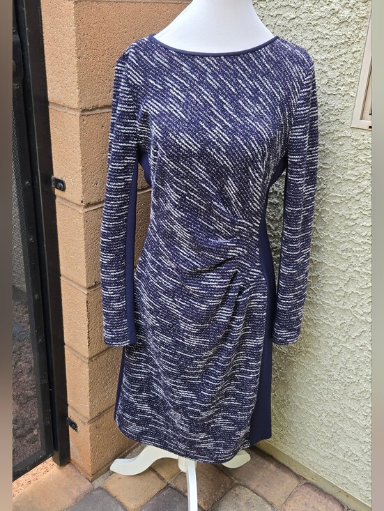 Lauren Ralph Lauren Dresses & Skirts - Lauren Ralph Lauren Navy & White Textured Knit Long-Sleeve Sheath Dress